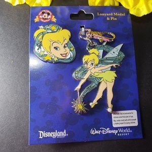 Disney Parks Tinkerbell Metal Laynyard and Pin Set